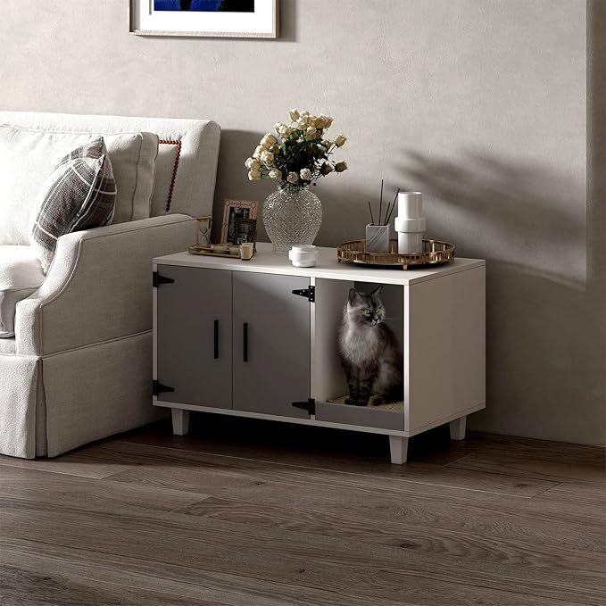 GDLF Modern Wood Pet Crate Cat Washroom Hidden Litter Box Enclosure Furniture - Image 2