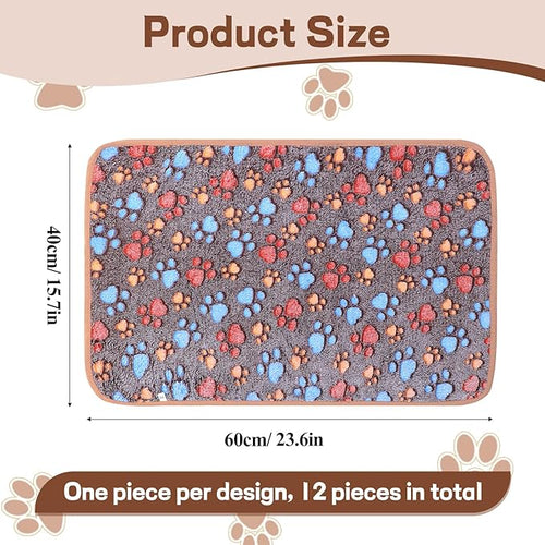 12 Pcs Dog Blanket Pet Paw Print Fleece Blanket Cat Soft Warm Sleep Mat Guinea - Image 2