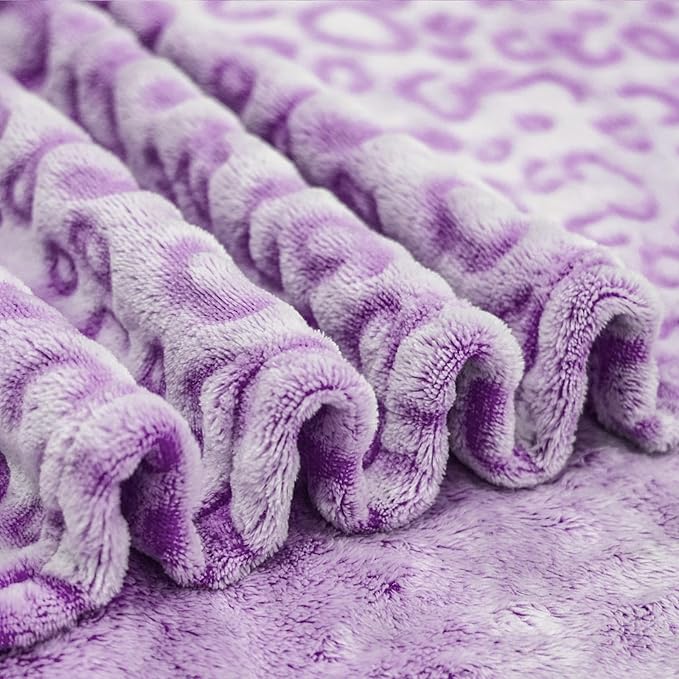 Bnuitland Purple Leopard Print Flannel Throw Blanket, 300 GSM Double Sided - Image 5