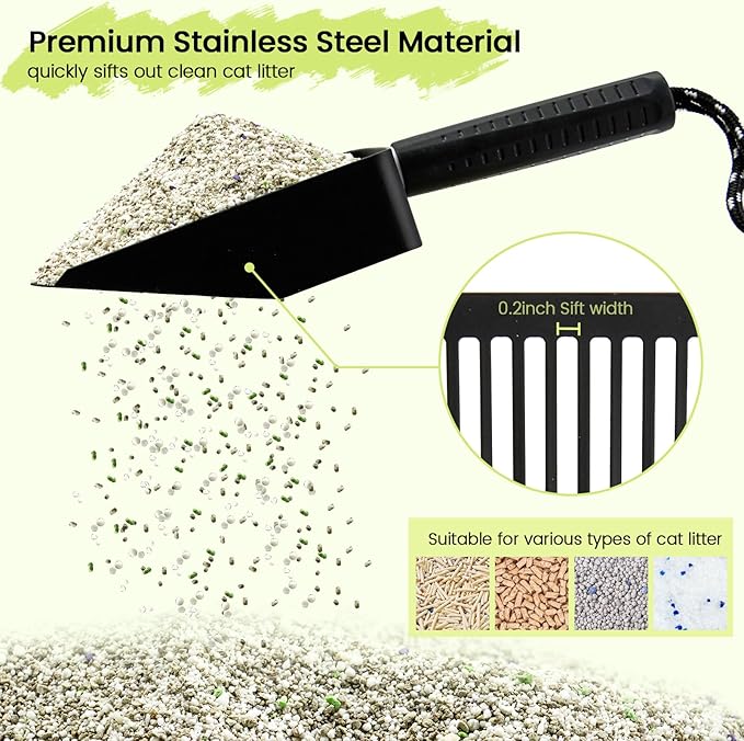 Metal Cat Litter Scooper with Holder, Stainless Steel Metal Litter Scoop - Image 4