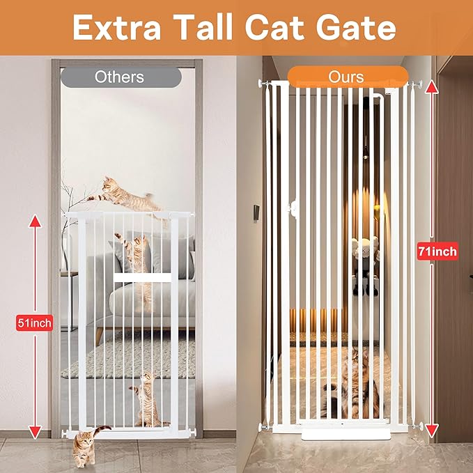71“ Extra Tall Cat Gate for Doorway: 33.4-37.4” Wide Pet Gate, Auto Close/One - Image 4