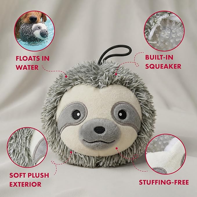 Pet Lou 4 Inch EZ Squeaky Sloth Ball Dog Plush Toy, Stuffing-Free Soft Plush - Image 2