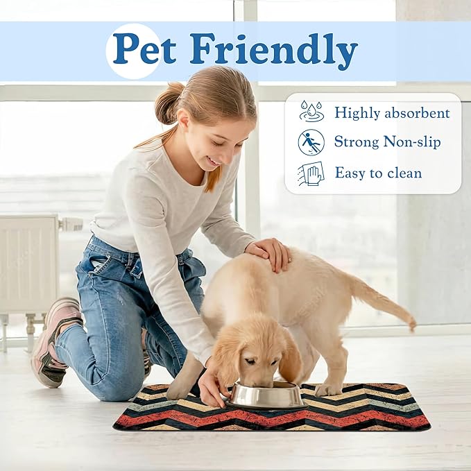 Vintage Plaid Pet Food Mat for Cats and Dogs–Christmas Stocking Absorbent Quick - Image 6