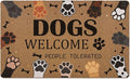 Dogs Welcome People Tolerated Door Mat, Cute Dog Paws Print Artificial Coir by Unknown