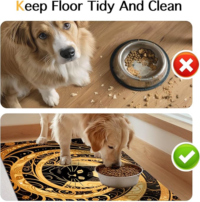 Cat Feedings Mats 20x12 inch Golden Cat Print Pet Bowl Placemat Non Slip Mat - Image 8