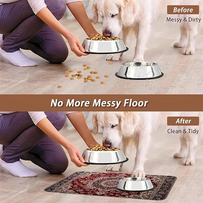 Vintage Carpet Boho Pet Feeding Mat, Absorbent Quick-Dry Cat Dog Food and Water - Image 5