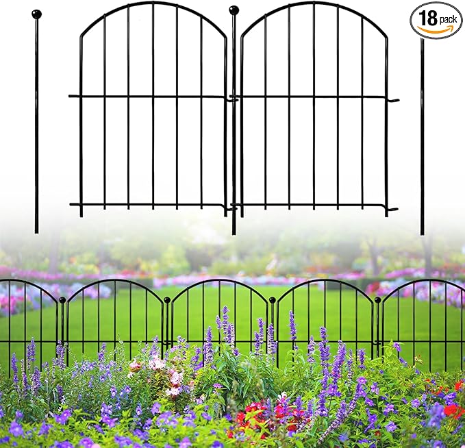 Decorative Garden Fence 17in x18ft, 18 Pack Rustproof Metal No Dig Fence Animal by Thrivinest