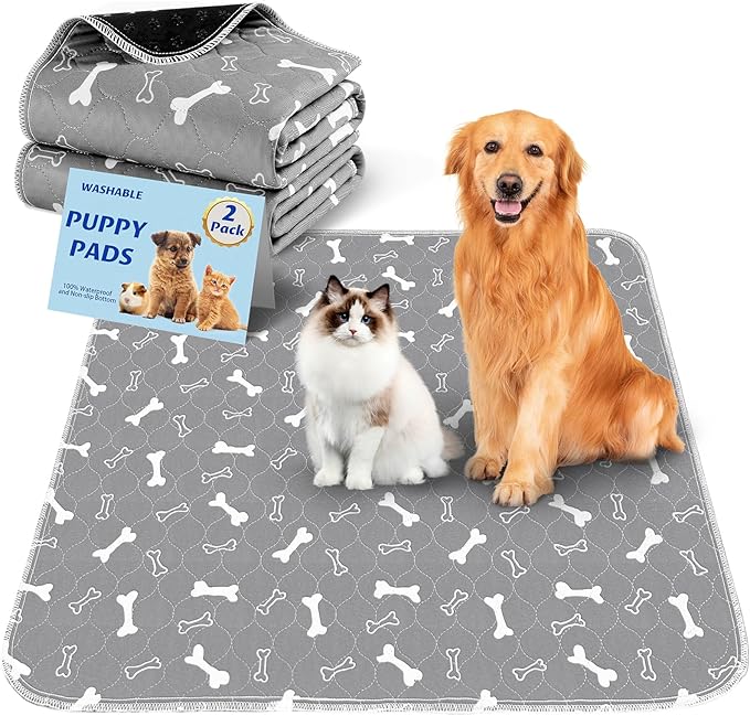 Washable Pee Pads for Dogs, 2 Pack Large Reusable Puppy Pads, Non-Slip by Baodan