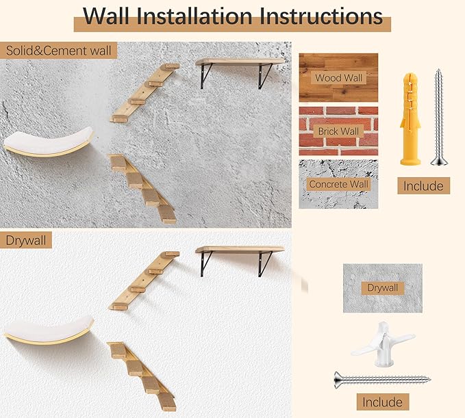 Cat Wall Shelves Set with Sisal Cats Window Perch, 4 Piece Wood Climbing - Image 7