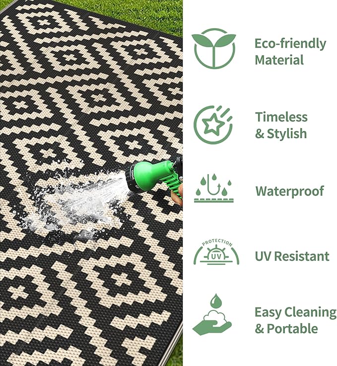 GENIMO Outdoor Rug 3'x5' Waterproof, Reversible Camping Mat, Plastic Straw Rugs - Image 5