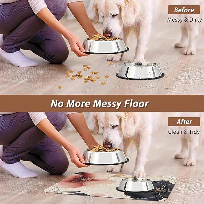 Pink Floral Pet Feeding Mat, Boho Flower Absorbent Quick-Dry Cat Dog Food and - Image 5