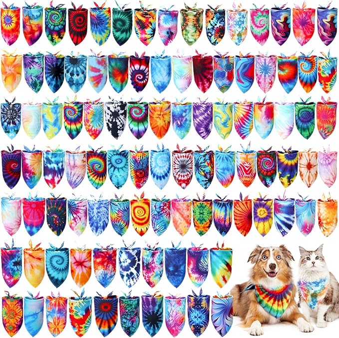 50 Pcs Tie Dye Dog Bandanas Bulk Pet Bibs Colorful Triangle Scarf Pet Bandanas by Huhumy