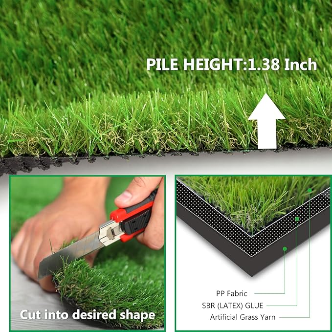 Artificial Grass Rug Outdoor Indoor 2FTX60FT Fake Grass Carpet Green Synthetic - Image 4