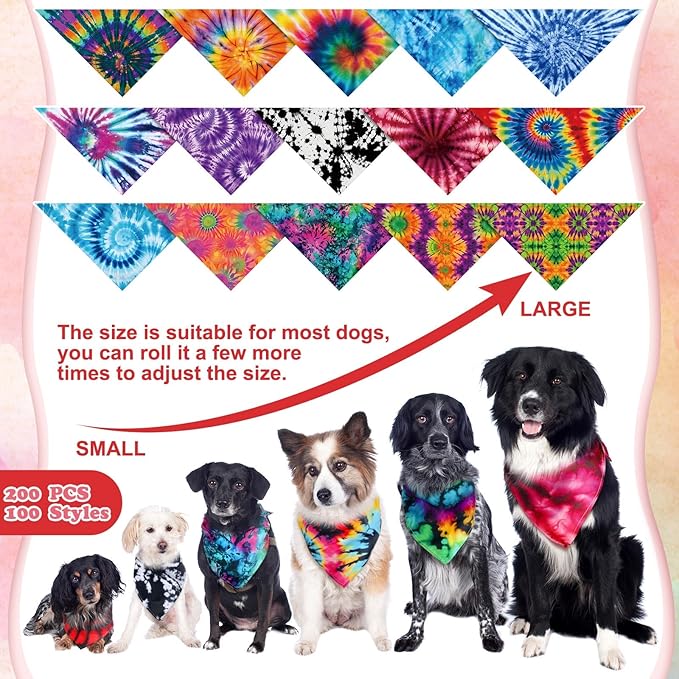 200 Pcs Tie Dye Dog Bandanas Bulk Pet Bibs Colorful Triangle Scarf Tie Dye Pet - Image 3