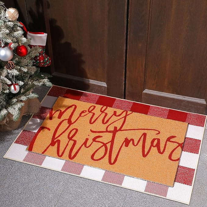 Tinideya 2 Pcs Door Mat Welcome Non Slip Coir Mats Floor Layering Doormats - Image 2