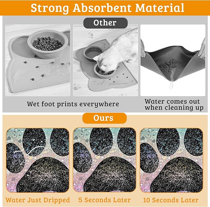 Pet Feeding Mat, Dog Paw Absorbent Dog Cat Food Mat Dog Mat - Image 3