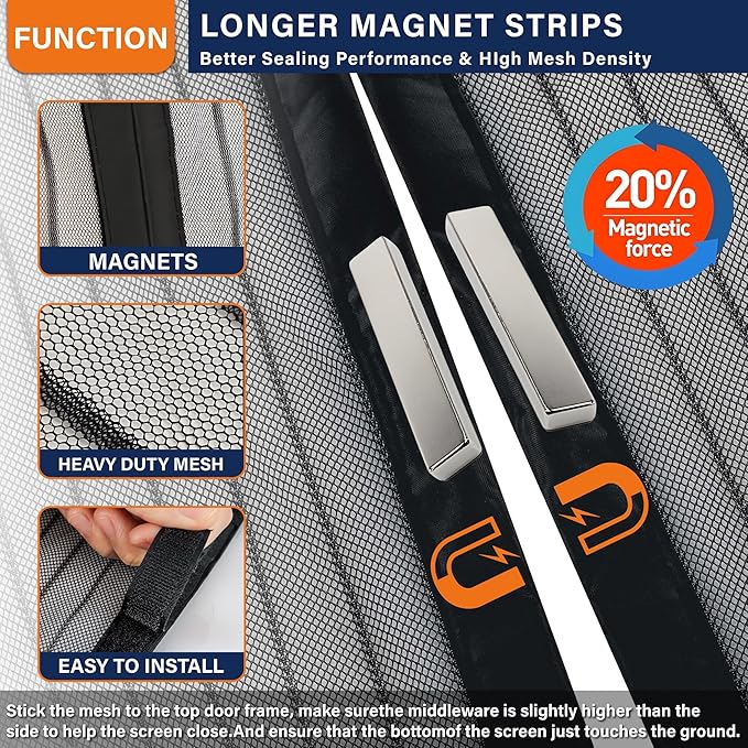 Magnetic Screen Door, Hook&Loop Pet Screen Door Fit Door Size 34" x 80" Heavy - Image 3