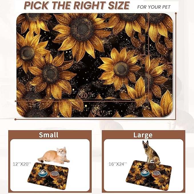 Sunflower Vintage Pet Feeding Mat, Absorbent Quick-Dry Cat Dog Food and Water - Image 2