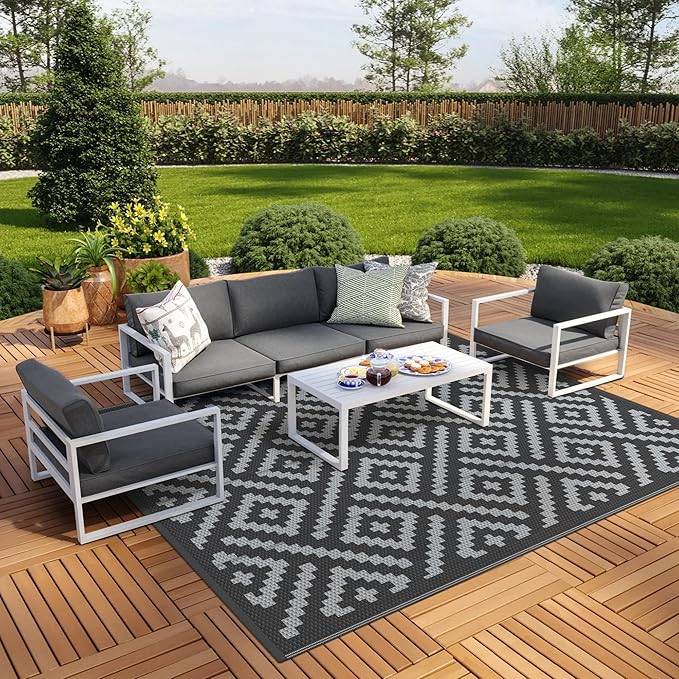 GENIMO Outdoor Rugs 8x10 Waterproof, Reversible Mats, Area Plastic Straw Rug by GENIMO