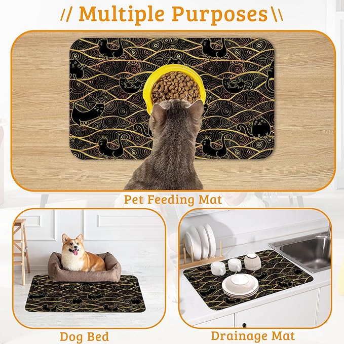 Japanese Cats Feeding Mat, Absorbent Quick-Dry Cat Dog Food and Water Bowl Mats - Image 7