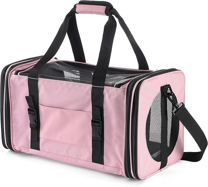Soft-Sided Pet Carrier for Cats Small Dogs of 15 Lbs Medium Pink - Image 4