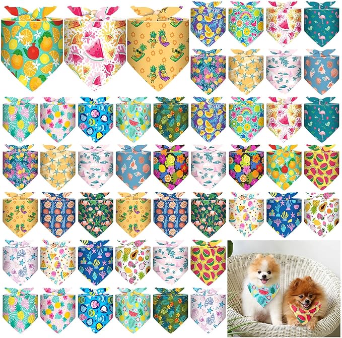 Sanwuta 48 Pcs Dog Bandana Bulk Summer Scarf Washable Flamingo Dogs Bibs by Sanwuta