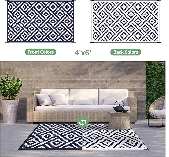 GENIMO Outdoor Rug 4x6 Waterproof, Reversible Mats, Outdoor Area Rug, Plastic - Image 4