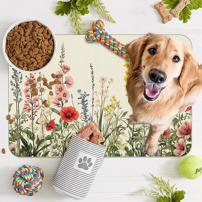 Vintage Flower Botanical Garden Dog Cat Food Mat, Absorbent Pet Feeding Mat - Image 7