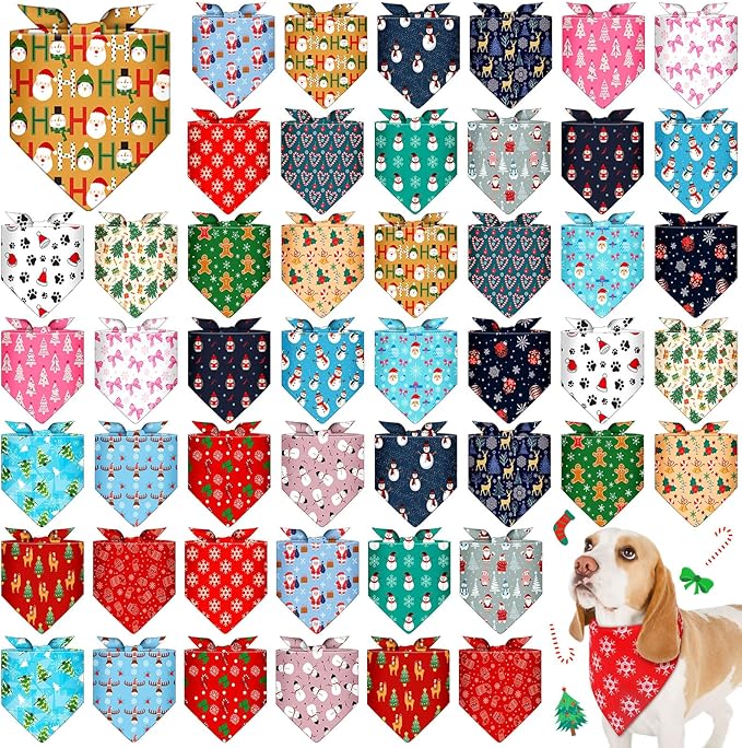 Sanwuta 48 Pcs Christmas Dog Bandanas Bulk Xmas Dog Bandanas Adjustable Snowman by Sanwuta