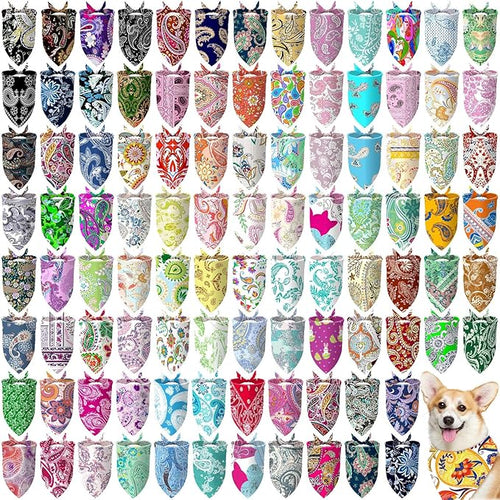 150 Pcs Paisley Dog Bandanas Bulk Pet Bibs Colorful Triangle Scarf Pet Paisley by Huhumy
