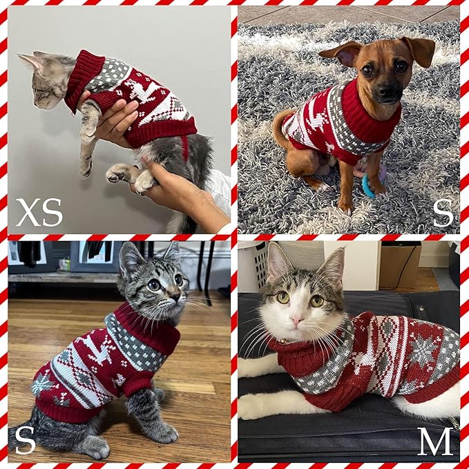 Cat Christmas Sweater Pet Winter Warm Coat Pajamas Reindeer Snowflake Knitwear - Image 6
