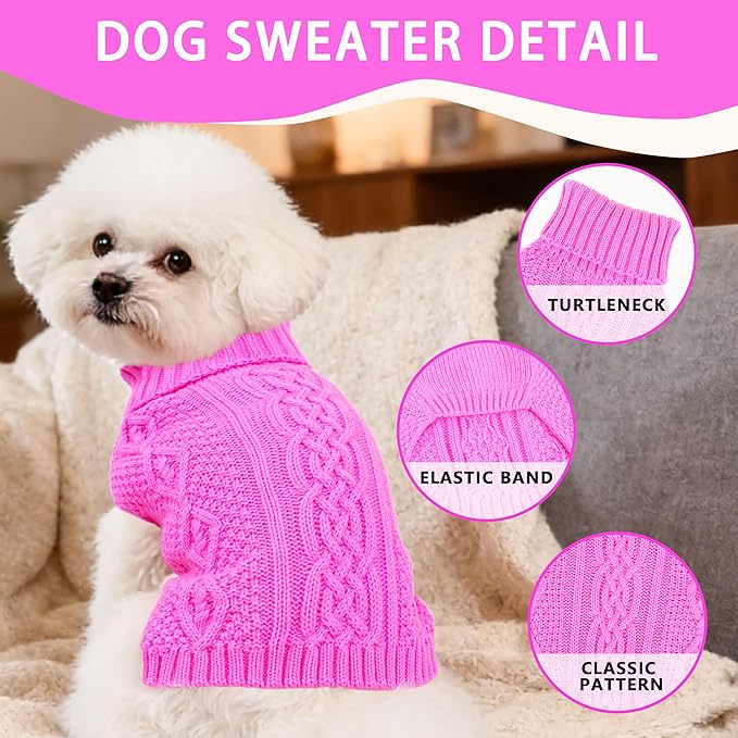 Dog Sweaters for Small Dogs Girl Warm Knit Chihuahua Clothes Pink Dog Clothes - Image 3