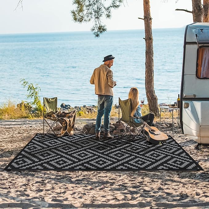 GENIMO Outdoor Rug 4x6 Waterproof, Reversible Mats, Outdoor Area Rug, Plastic - Image 2
