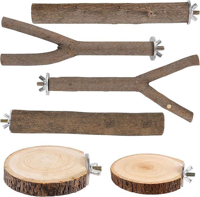 8 PCS Bird Perch Set, Natural Birch Wood Straight & Forked Perches by TreewollAlwaysontheWay