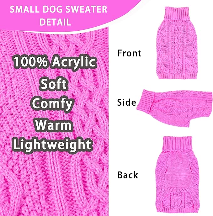 Dog Sweaters for Small Dogs Girl Warm Knit Chihuahua Clothes Pink Dog Clothes - Image 4
