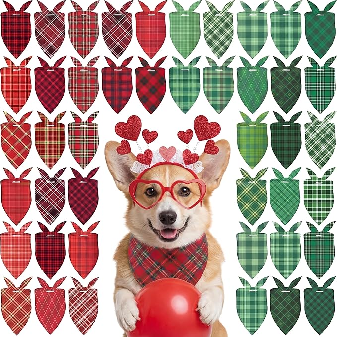 Abbylike 50 Pcs St. Patrick's Day Dog Bandanas Bulk Green Plaid Bandanas by Abbylike